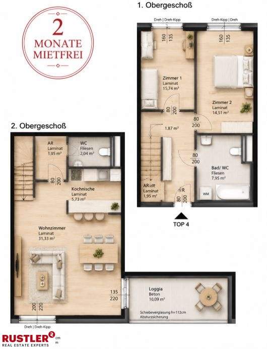 2 MONATE MIETFREI | Stilvolle Maisonette mit Loggia