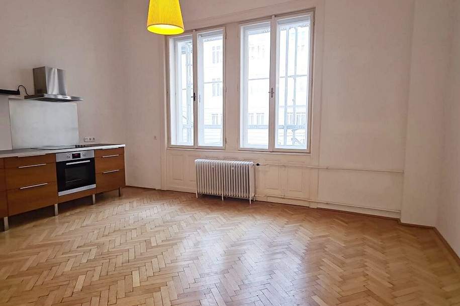 MÖLLWALDPLATZ, gepflegte 59 m2 Altbau, Wohnküche, 1 Zimmer, Duschbad, Parketten, Flügeltüren, U1-Nähe, Wohnung-miete, 899,15,€, 1040 Wien 4., Wieden