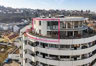 Atemberaubende Dachterrassenwohnung mit Kremstal-Blick im spektakulären "Punkthaus" - fußläufig in die Altstadt