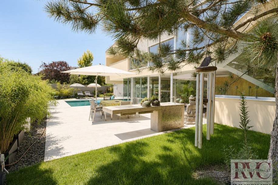 Architektenhaus in ruhiger Villenlage mit Freizeitwohnsitz, Pool und außergewöhnlicher Raumwirkung, Haus-kauf, 2.250.000,€, 5101 Salzburg-Umgebung