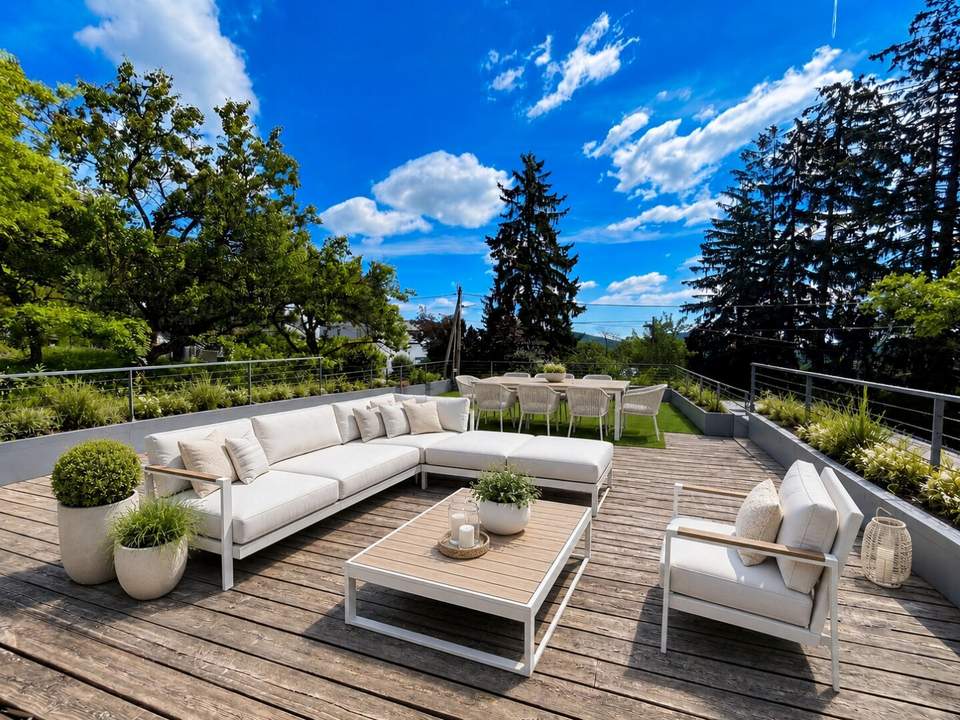 Eleganz trifft Lebensqualität am Wienerwald – FERNBLICK, großzügige Terrassen &amp; Doppelgarage