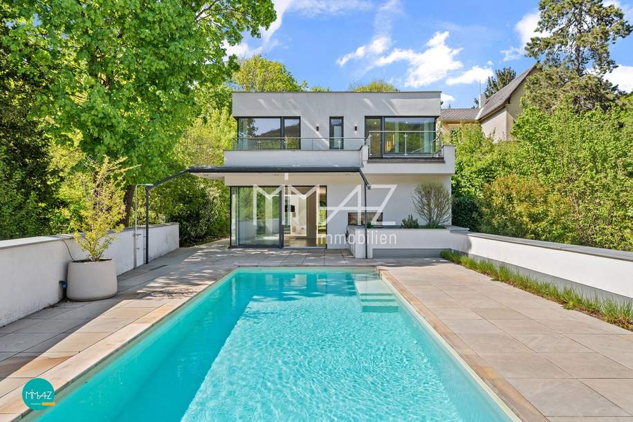 Architekturvilla mit uneinsehbarem Pool und separatem Nebengebäude für Praxis/Ordination/Studio. Wohnen & Arbeiten mit Weitblick!, Haus-kauf, 1.890.000,€, 2371 Mödling