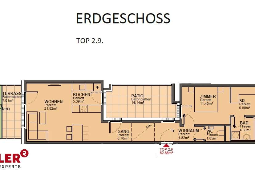 Ruhige 2 Zimmerwohnung mit Garten in 1210 zu mieten, Wohnung-miete, 1.034,81,€, 1210 Wien 21., Floridsdorf