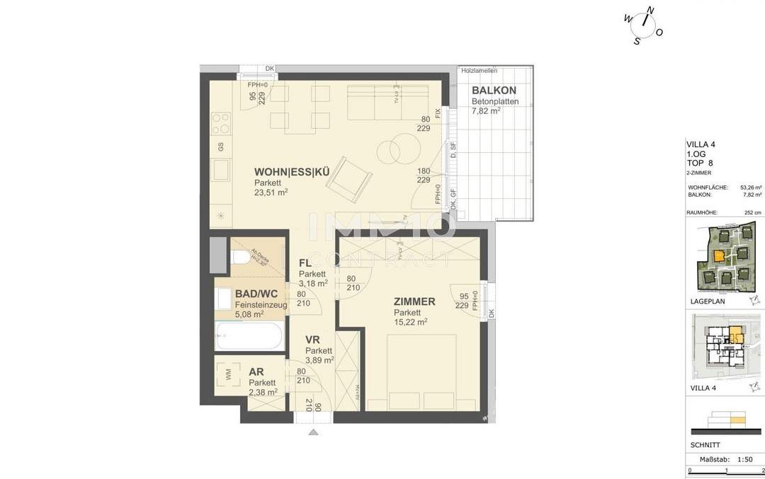 53qm MIETE - Balkonwohnung, Lift, Tiefgarage, in beliebter Grünruhelage