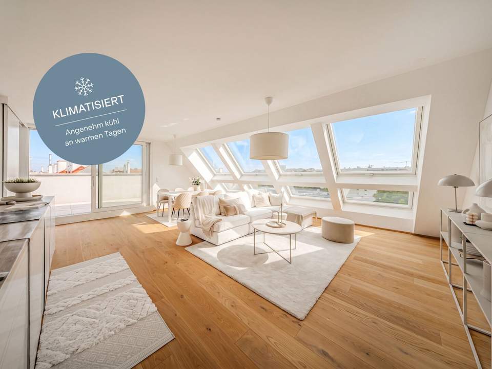 Klimatisiertes Penthouse | Urban & Mittdendrin. Dachterrassentraum in urbaner Lage mit Spitzenanbindung in die Innenstadt