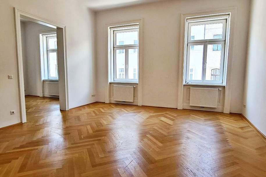 AUGARTEN-NÄHE, gepflegte 85 m² Altbau, 3 Zimmer, Extraküche, Wannenbad, Parketten, WG-geeignet, 3. Liftstock, Rembrandtstraße, Wohnung-miete, 1.451,27,€, 1020 Wien 2., Leopoldstadt