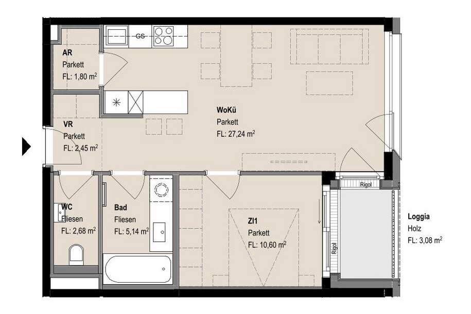 Erstbezug in der Apollogasse18: perfekte Kleinwohnung nahe Westbahnhof ab Q1/25 - jetzt vormerken!, Wohnung-miete, 1.450,00,€, 1070 Wien 7., Neubau