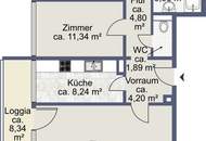 3 Zimmer & Loggia, gute Raumaufteilung