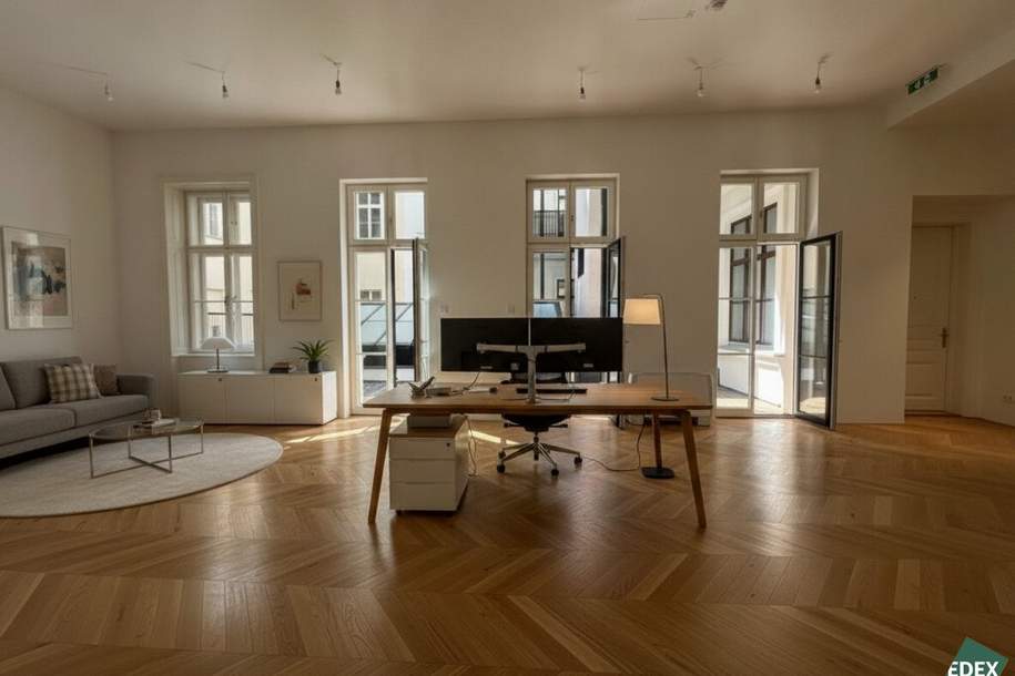 Erstbezug nach Sanierung – Repräsentatives Altbau-Büro nahe Rathaus mit Terrasse, Gewerbeobjekt-miete, 7.376,51,€, 1010 Wien 1., Innere Stadt