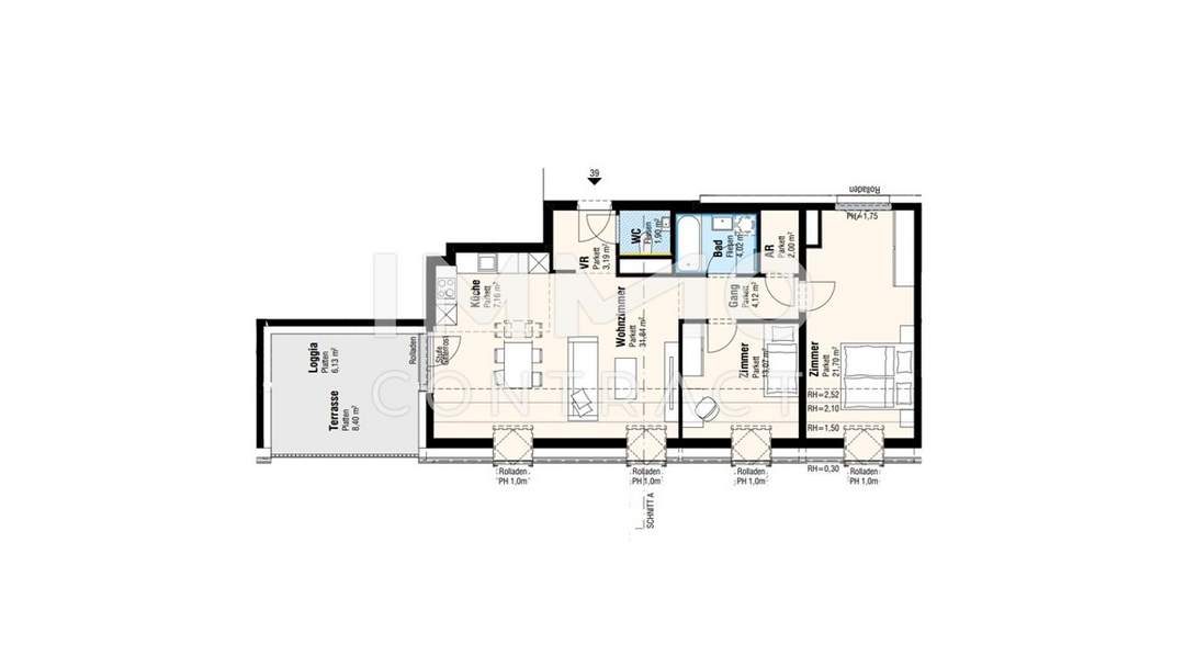 große Terrasse schöne 3 Zimmer
