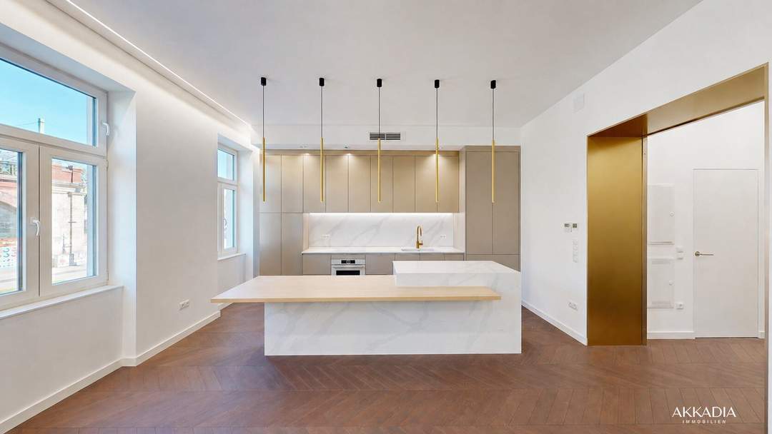 Leben im Alsergrund – Hochwertig sanierte Altbauwohnung mit Terrasse mit Designer-Möblierung und -Küche