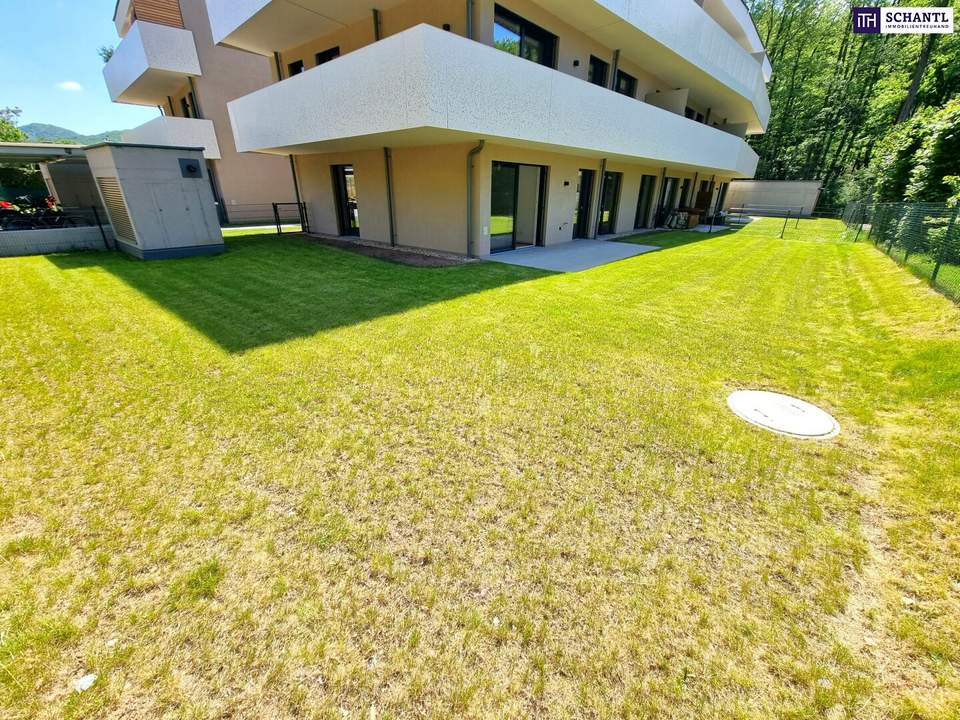 Ein Stück Natur – ganz für sich allein! Das perfekte Familienparadies! Geniale Neubauwohnung mit WOW-Effekt! Riesiger Eigengarten und Terrasse + 4 Zimmer + Grün wohin das Auge reicht + Luftwärmepumpe!