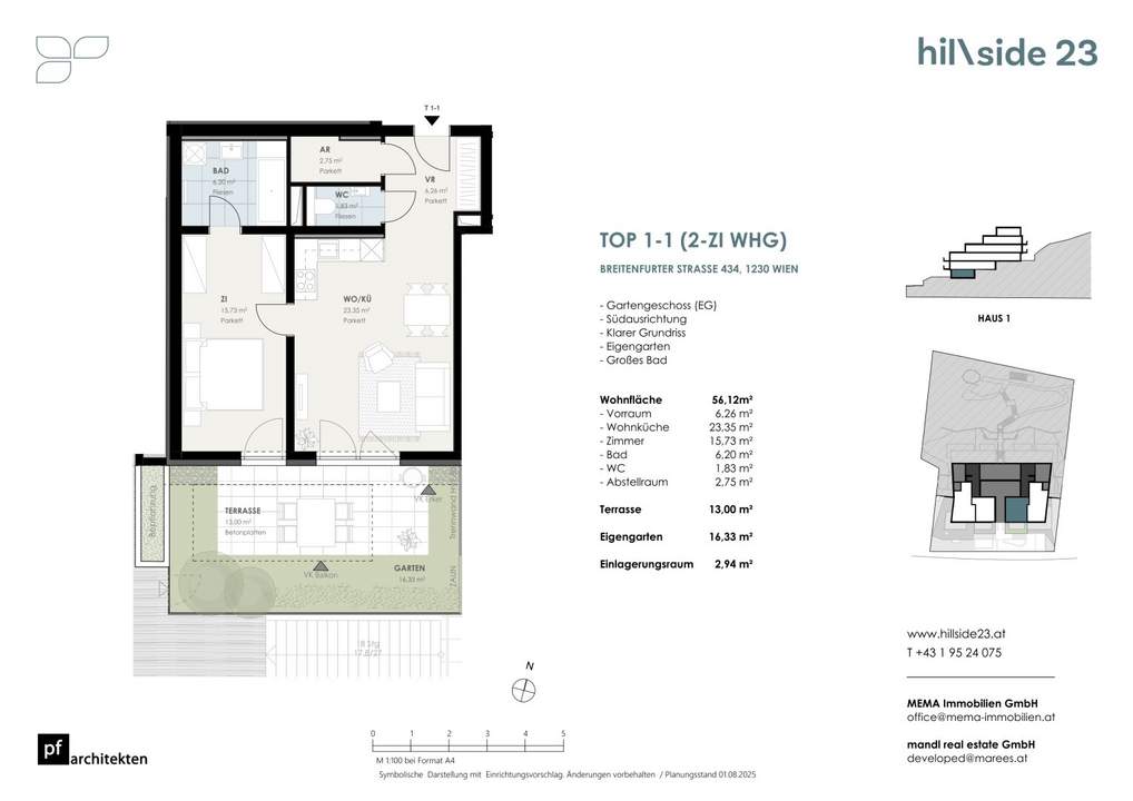 Hübsche 2-Zimmer-Wohnung mit Garten zu verkaufen!