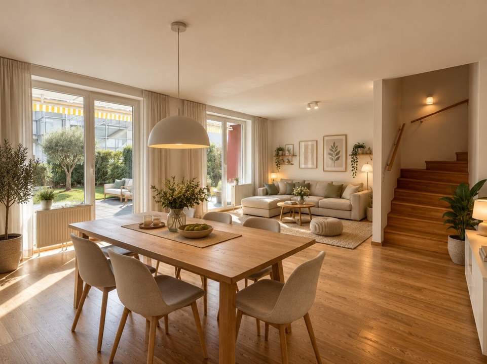 100 m² Wohngefühl auf zwei Ebenen | 4-Zimmer-Gartenmaisonette mit Südterrasse und Balkon | Inklusive Tiefgaragenstellplatz!