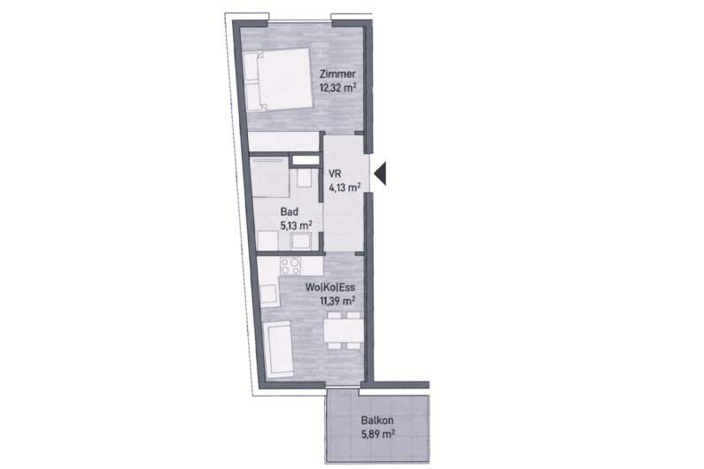 Neubauprojekt in Graz, Jakomini - Moderne Anlegerwohnung (32m²) mit Balkon! Provisionsfrei, Wohnung-kauf, 174.530,€, 8010 Graz(Stadt)