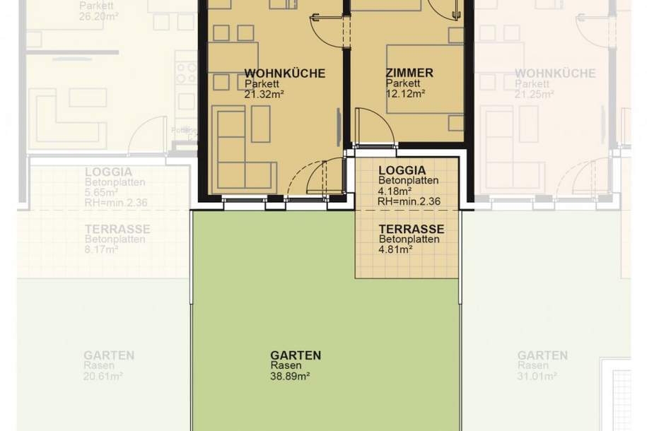 2-Zimmer-Wohnung mit hochwertiger Küche, 37m² Garten, Terrasse und Loggia Außenfläche und Kellerabteil / MAX4 T2-10, Wohnung-miete, 849,99,€, 1210 Wien 21., Floridsdorf