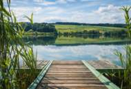Direkt am Obertrumer See: Badegrundstück mit Steg, Boje &amp; Weinfass-Schlafplatz
