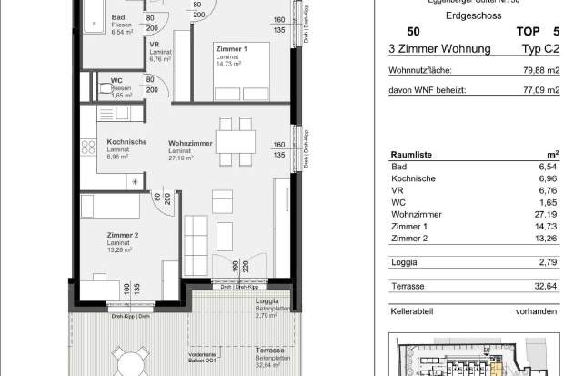 Attraktive 2-Zimmerwohnung mit Loggia &amp; Terrasse, Wohnung-miete, 931,70,€, 8020 Graz(Stadt)