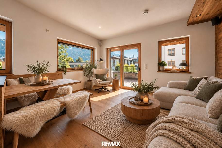 Alpines Wohnjuwel in Bestlage – Großzügiger Terrassenbalkon mit Blick auf das Kitzbüheler Horn, Wohnung-kauf, 650.000,€, 6372 Kitzbühel