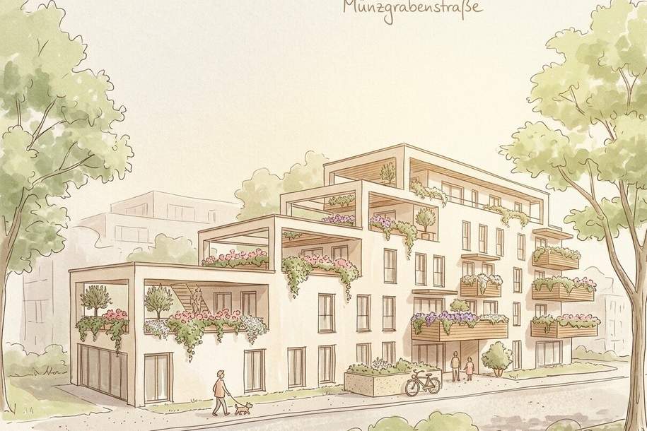 GRAZ - Jakomini: 80m² Terrassenwohnung mit 2 Schlafzimmern und Südsonne im 2.OG zum Leben - TU Nähe: Honorarfrei - Ruhige Innenhoflage – TG extra - Ihr Eigentum statt hohe Mieten zahlen !, Wohnung-kauf, 584.380,€, 8010 Graz(Stadt)