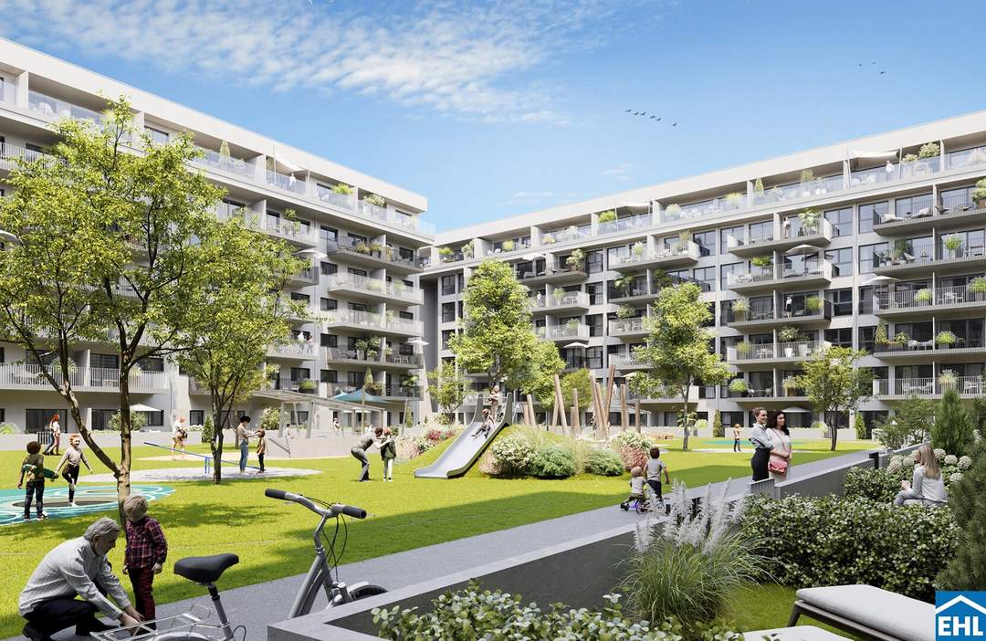 Grüne Oase in der Stadt – Wohnen mit Park &amp; Spielplatz im Innenhof