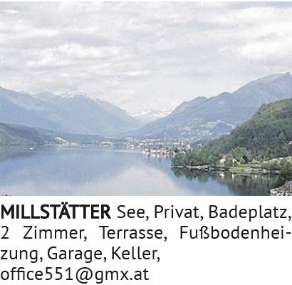 Privat, Badeplatz, 2 Zimmer, Terrasse, Fußbodenheizung, Garage, Keller, MILLSTÄTTER See, office551@g