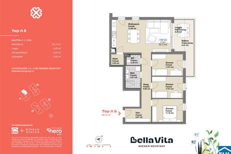 BELLA VITA - Sichern Sie sich den zweiten KFZ-Stellplatz jetzt mit 50 % Preisvorteil., Wohnung-kauf, 244.900,€, 2700 Wiener Neustadt(Stadt)
