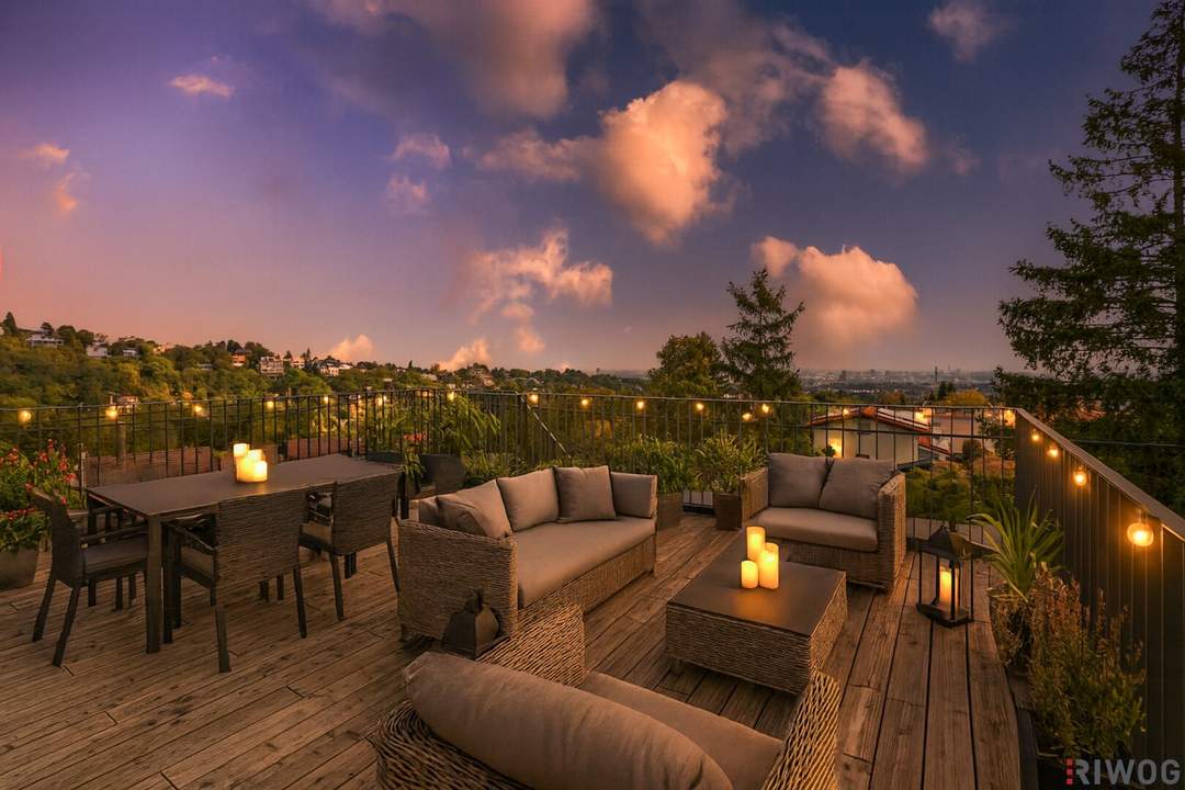 MINI VILLA AM HACKENBERG MIT CA. 37m² DACHTERRASSE UND IMPOSANTEM WEITBLICK AUF DIE CITY - EIGENGRUND IM KLEINGARTEN - GANZJÄHRIG BEWOHNBAR