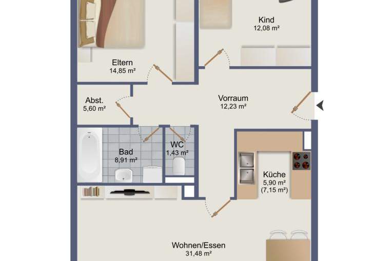 Eine schöne Wohnung mit 84m² Wohnfläche + 7,5m² Balkon - Topnähe zu Graz (900m), ruhig, sonnig, Wohnung-kauf, 199.000,€, 8073 Graz-Umgebung