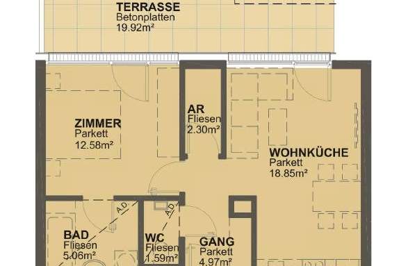 2 Zimmer Wohnung mit 19m² Terrasse mit Blick in den Innenhof, Wohnung-miete, 827,72,€, 1210 Wien 21., Floridsdorf