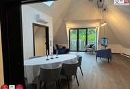 Luxus pur im historischen „Freihof“: Exklusives Penthouse mit Blick auf die Donau und Weingärten, mit großem Garten &amp; Pool sowie Parkplatz