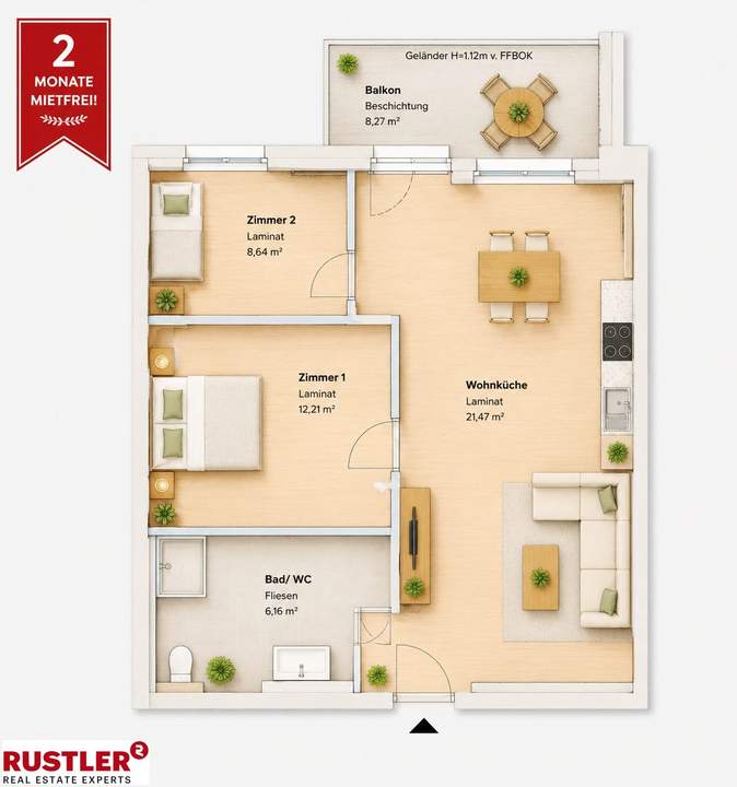 2 MONATE MIETFREI! 2-Zimmer-Wohnung mit sonnigem Balkon