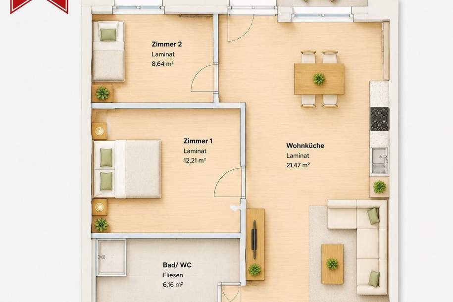 2 MONATE MIETFREI! 2-Zimmer-Wohnung mit sonnigem Balkon, Wohnung-miete, 646,62,€, 8020 Graz(Stadt)