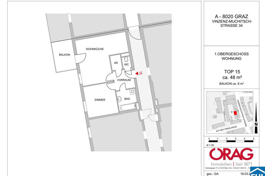 Traumhafte 2-Zimmer-Wohnung in Graz, Wohnung-miete, 645,00,€, 8020 Graz(Stadt)