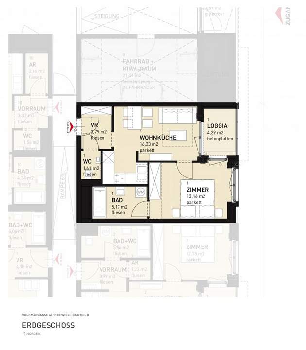 Neubauwohnung 2-Zimmer inkl Loggia, Küche und Kellerabteil /HS17 Top B-01