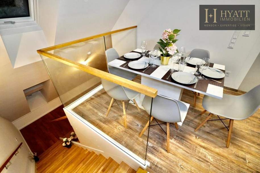 Exklusive Dachgeschoss-Maisonette auf zwei Ebenen | ca. 87 m² Wohnfläche und großzügiger Terrasse | voll möbliert | Eigennutzung oder Kurzzeitvermietung | ca. 6 % Bruttoumsatzrendite 2025, Wohnung-kauf, 195.000,€, 1120 Wien 12., Meidling