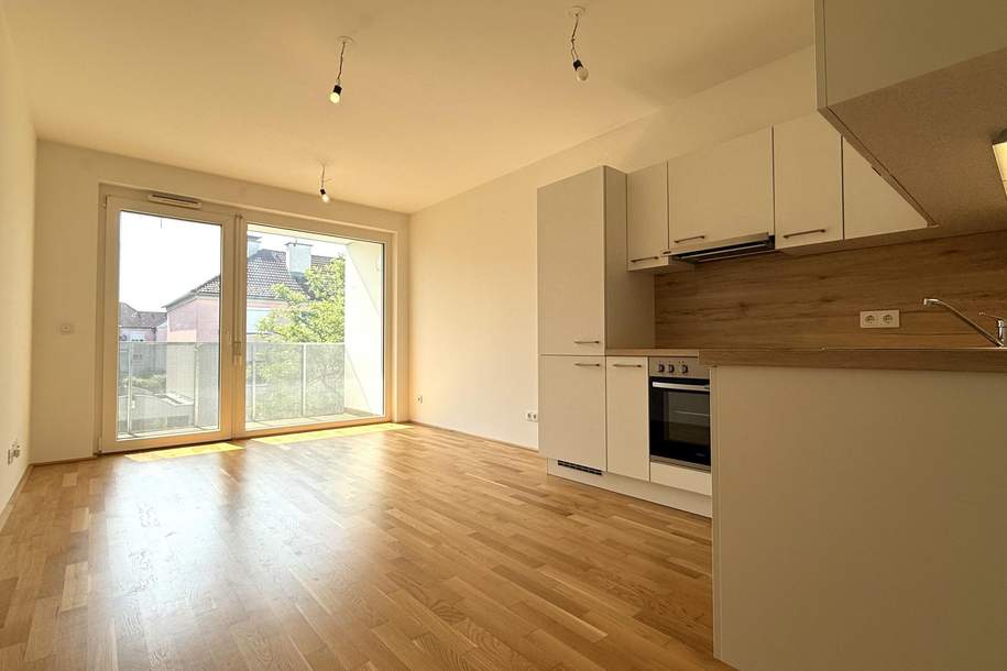 Kompakte + günstige Neubauwohnung mit MEGA-SÜD-LOGGIA (11,70m²) nahe Akademiepark, Wohnung-miete, 725,00,€, 2700 Wiener Neustadt(Stadt)