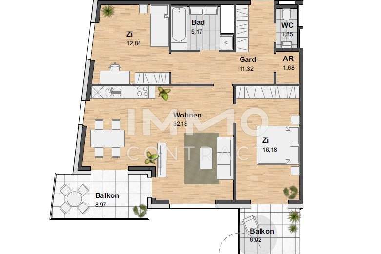 TOP-AKTION: 3-ZI.-WOHNUNG MIT SÜDWESTAUSRICHTUNG INKL. 2 BALKONE, Wohnung-miete, 1.239,00,€, 8020 Graz(Stadt)