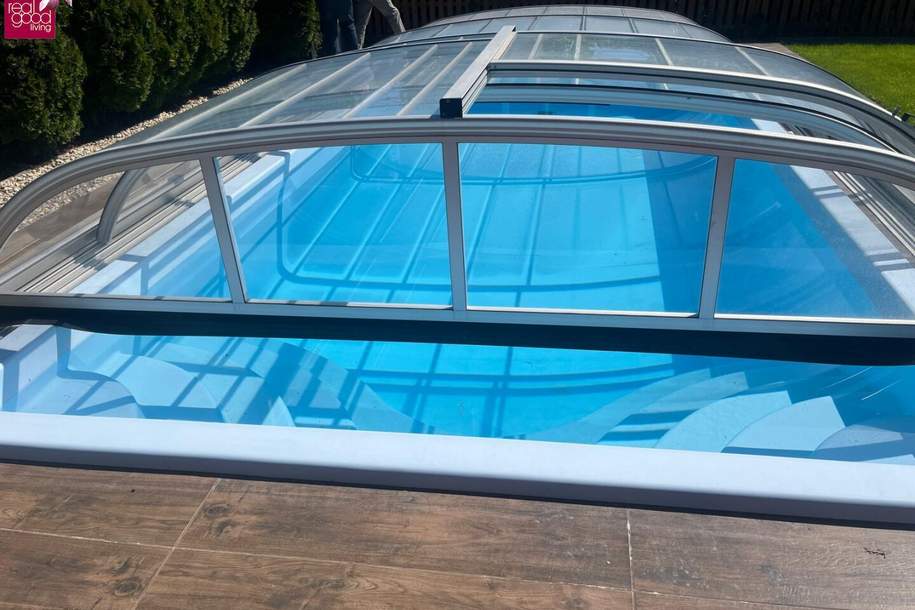 Teilmöbliertes Traumhaus in einer Kleingartensiedlung mit Pool, Garten und einem Wohnkeller, Haus-kauf, 650.000,€, 1210 Wien 21., Floridsdorf