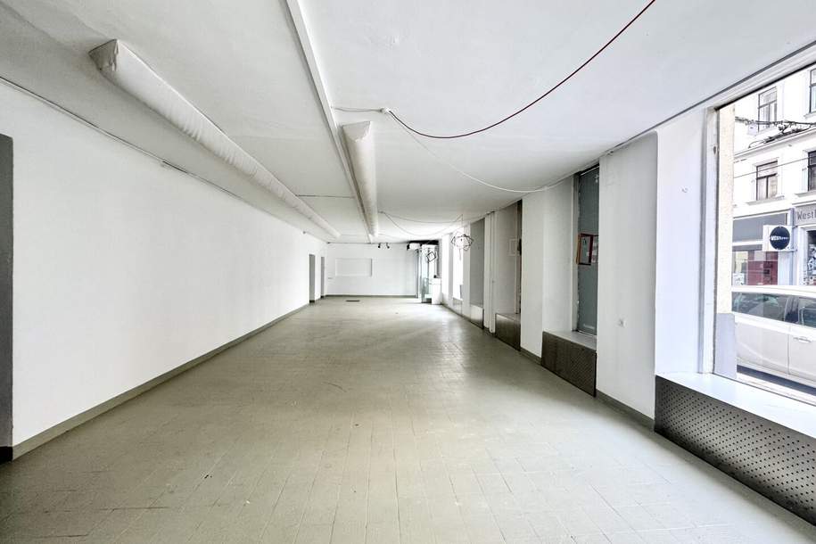 Straßenseitiges Geschäftslokal mit großen Fensterflächen! Individuell zu gestalten! Ideal für Pilates, Yoga, Atelier etc., Gewerbeobjekt-miete, 3.640,24,€, 1070 Wien 7., Neubau