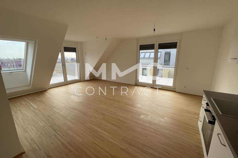Jetzt Erstbezug sichern: 3-Zimmer-DG mit Kühlung, zwei Dachterrassen & 2 Monate mietfrei, Wohnung-miete, 1.499,00,€, 1220 Wien 22., Donaustadt