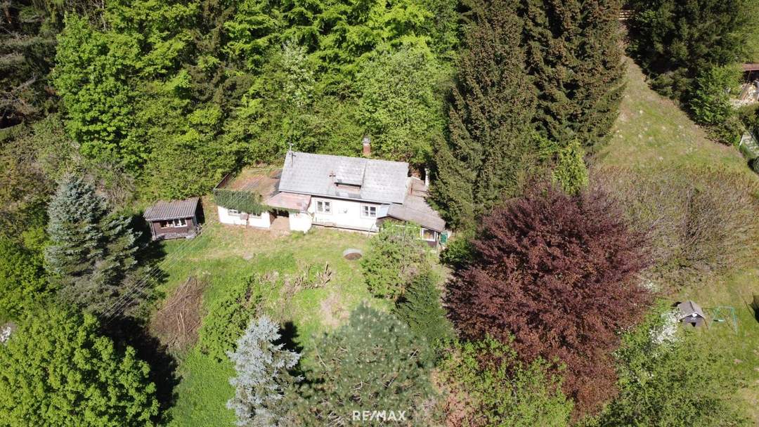 Baugrundstück mit alten Holzblockhütten