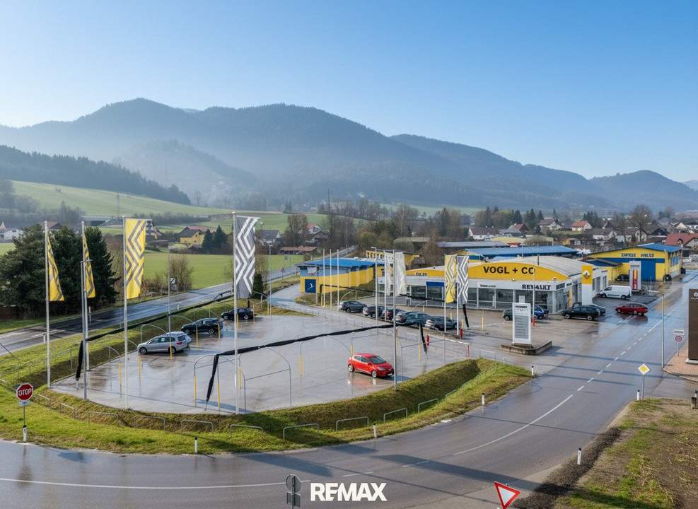 Autohaus mit Werkstatt und befestigten Ausstellungsflächen in Langenwang
