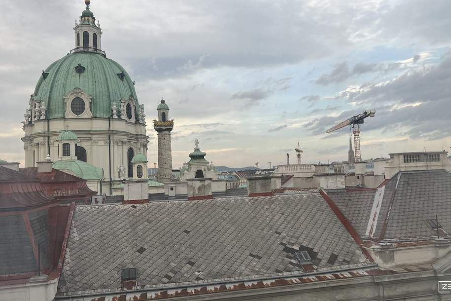 Exklusives Dachgeschossbüro nahe dem Wiener Schwarzenbergplatz – Stil trifft Lage. | ZELLMANN IMMOBILIEN, Gewerbeobjekt-miete, 2.824,92,€, 1040 Wien 4., Wieden