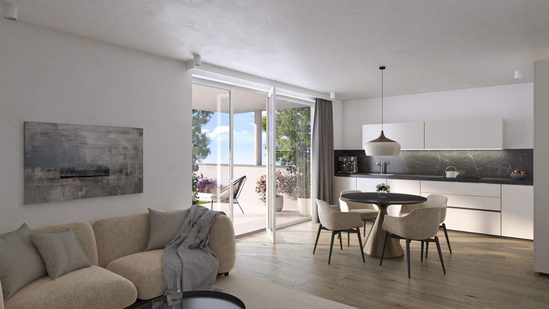 Moderne 4‑Zimmer‑Gartenwohnung mit stylischer Designküche