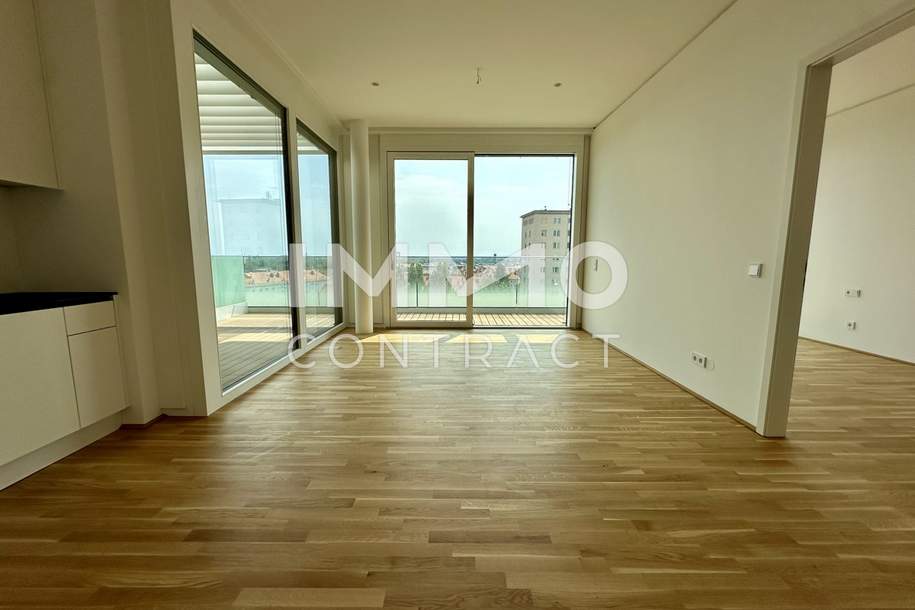 Danubeview! THE modern residential complex. 2 rooms, terrace at the 8th floor., Wohnung-miete, 1.700,00,€, 1220 Wien 22., Donaustadt