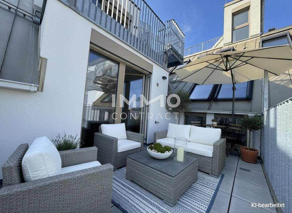 BEIM DONAUUFER: Erstbezug: Klimatisierte Dachgeschosswohnung mit ruhigem Hofbalkon