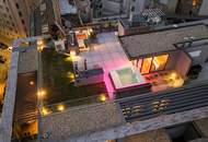 PENTHOUSE ohne SCHRÄGEN mit Vollverglasung und Wellnessterrasse inkl. Sauna und Blick über Wien - außergewöhnliche RARITÄT mit 2x Tiefgaragenplätzen im Haus / Kaufpreis inkl. LUXUS-Möblierung