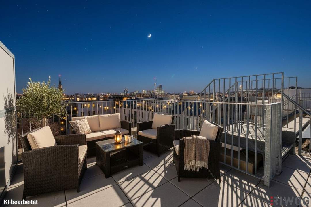 ERSTBEZUG mit DACHTERRASSE | DG-Maisonette Nähe Alte Donau | Traumhafter Fernblick | Teils hofseitig | Fernwärme | TG-Stellplatz optional | Ideal für Anleger oder Eigennutzer | Nachhaltiges Projekt