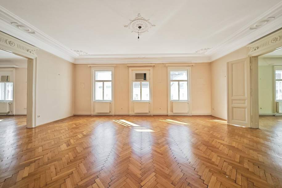 Stilaltbauwohnung mit 45m² Wohnsalon | Nähe Naschmarkt und 1. Bezirk | unbefristet | sehr hell im 4. Liftstock, Wohnung-miete, 3.990,00,€, 1040 Wien 4., Wieden